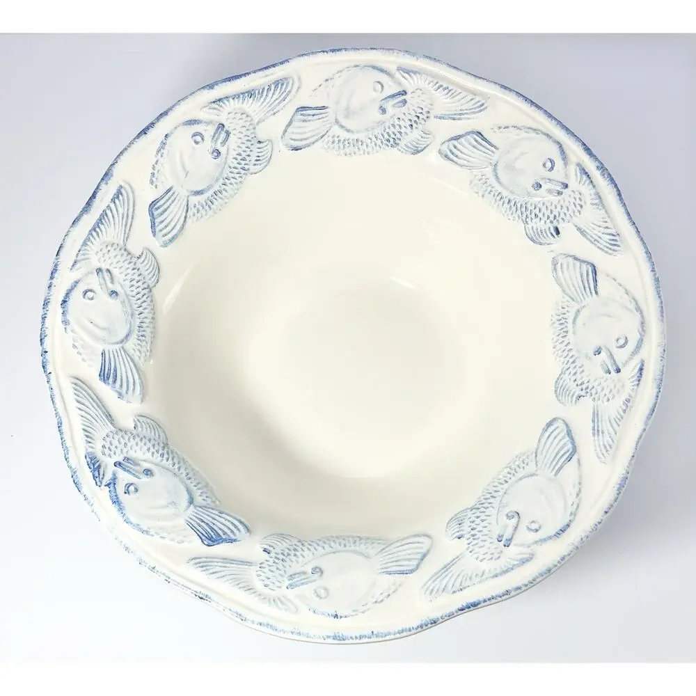 Pottery Barn “Oceanside” Large Ceramic Salad or Pasta Serving Bowl 13 3/4”